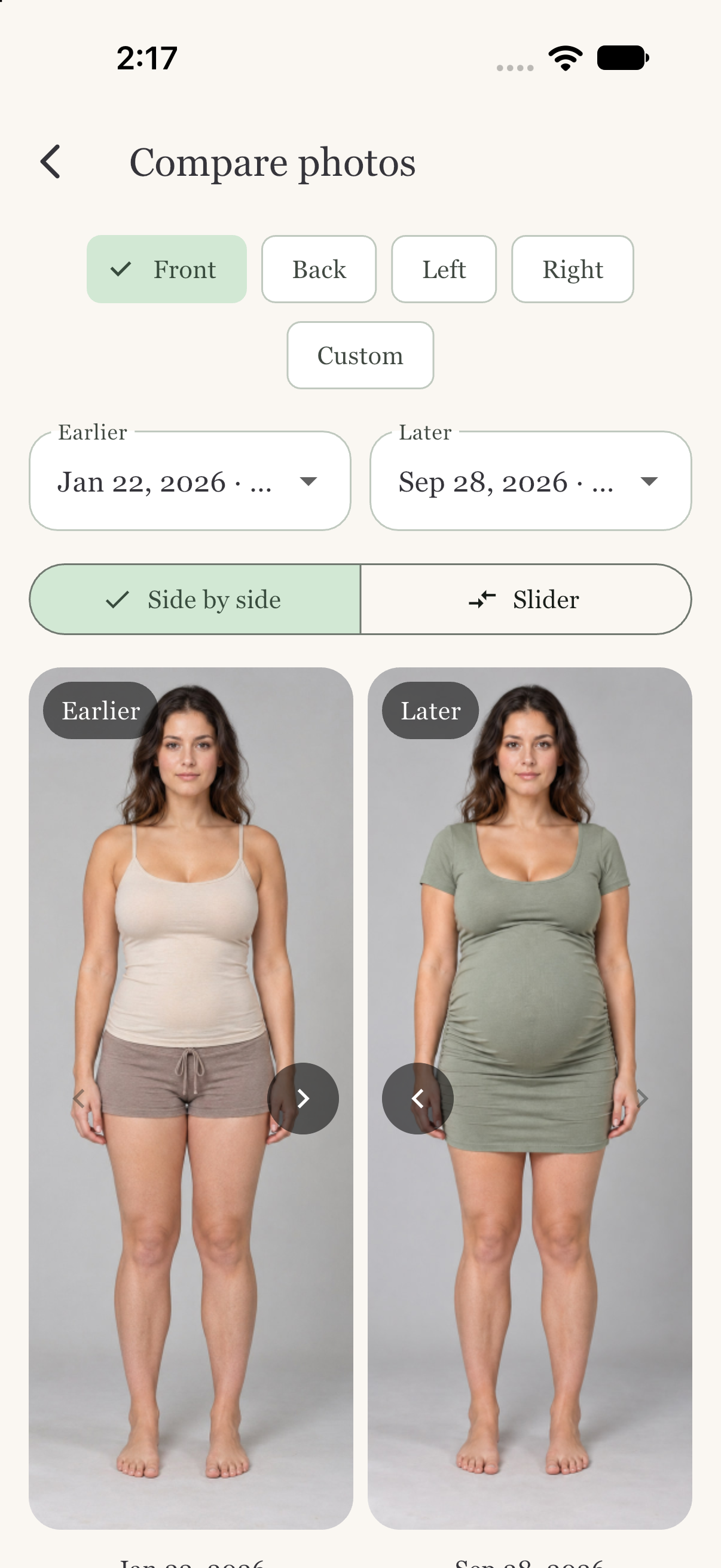 BumpStory photo comparison showing earlier photo on the left and later photo on the right